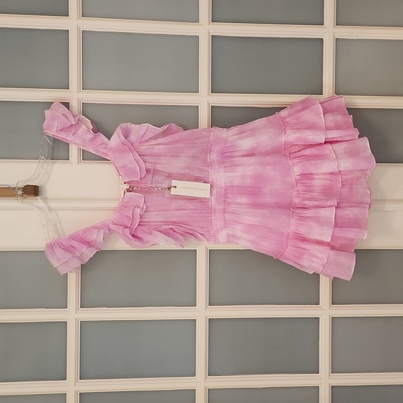 LoveShackFancy 'Marina' Tie-Dye Ruffle-Trim Mini-Dress, Peony Pink - Picture 5 of 9